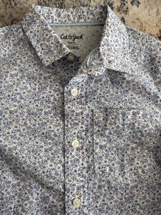 Cat & Jack White Shirt with Blue Floral Print - Picture 3 of 3
